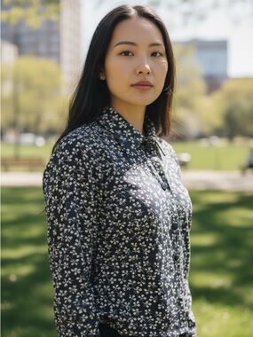 Ganni Greenville Jacquard Floral Snap Front Blouse – Size 36